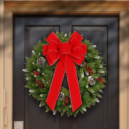 TETOU 2pcs Christmas Red Bows Outdoor Decorations, 11.4 x 19.6 Inch Large Christmas Tree Topper Bow,Velvet Wreath Bow with Glitter Gold Edge for Xmas Wreath Garland Home Fireplace Wedding Party Decor