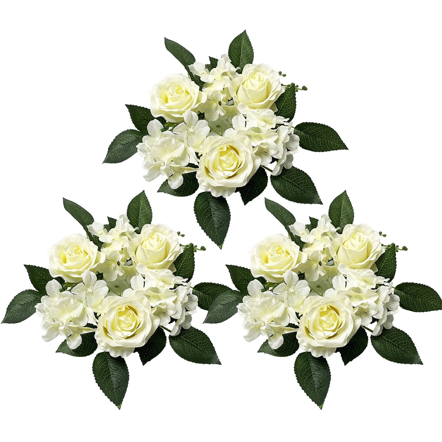 3 Pack Artificial Rose Candle Ring Flower Wreaths for Candlestick Wedding Table Decoration