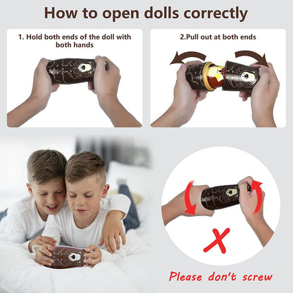 TETOU 5 Layer Wooden Animal Nesting Dolls Matryoshka Doll Toy for Children Gift (Brown bear)