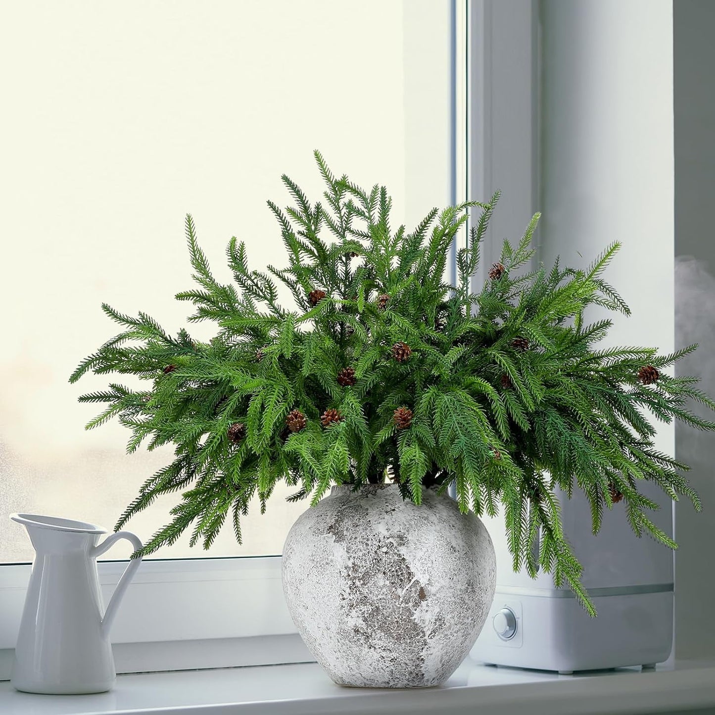 TETOU 6Pcs Norfolk Pine Branches with Pine Cones, 17.8"/45cm Artificial Xmas Norfolk Pine Branches for Christmas Indoor Outdoor Home Decor