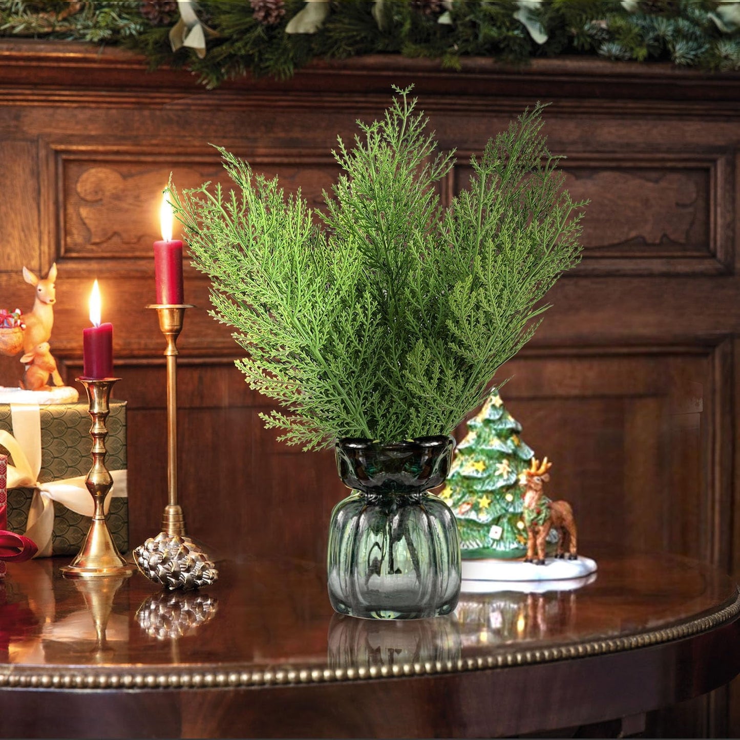 TETOU 40pcs Christmas Artificial Norfolk Cedar Sprigs Faux Cedar Spray Branches Greenery for Holiday DIY Decor