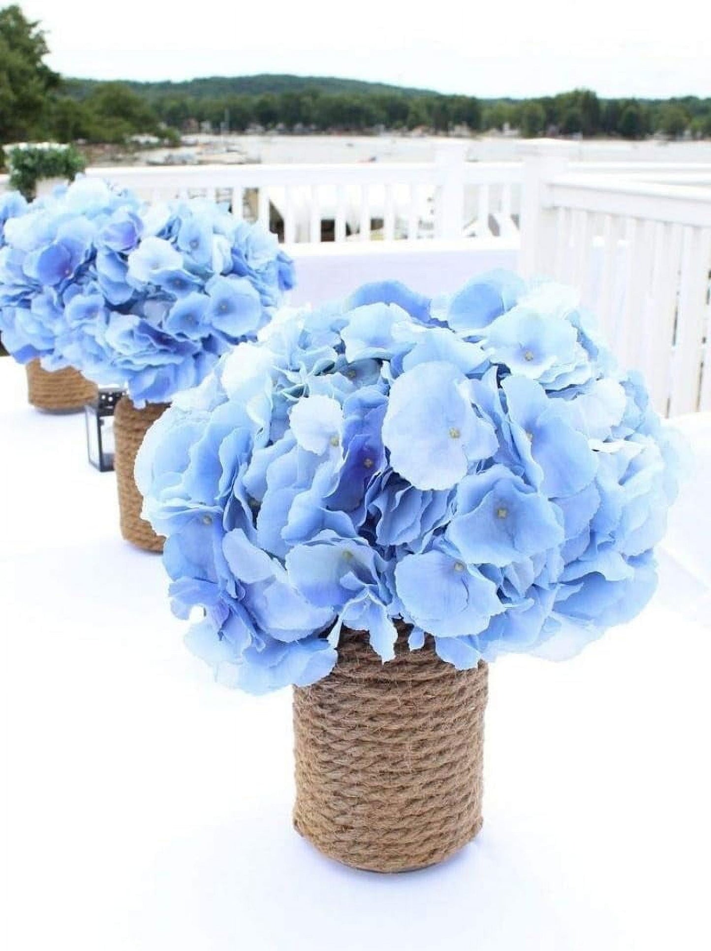 TETOU 10Pcs Silk Hydrangea Heads, Artificial Flowers Heads Fake Flower with Stems for Home Wedding Family Party Decoration - Blue
