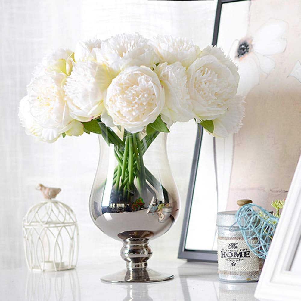 TETOU 2pack 10Heads Artificial Peony Silk Flower Fake Peony Bouquet for Wedding Party Decor - Cream White