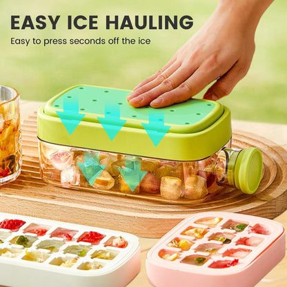 TETOU Ice Cube Bottle ,2 in 1 Touch-Free with Lid and Bin Ice Cube Tray Water Bottle,Easy Press to Release Ices Cube Making Bottle for Coffee, Juice and Beverages(Pink/800ml)