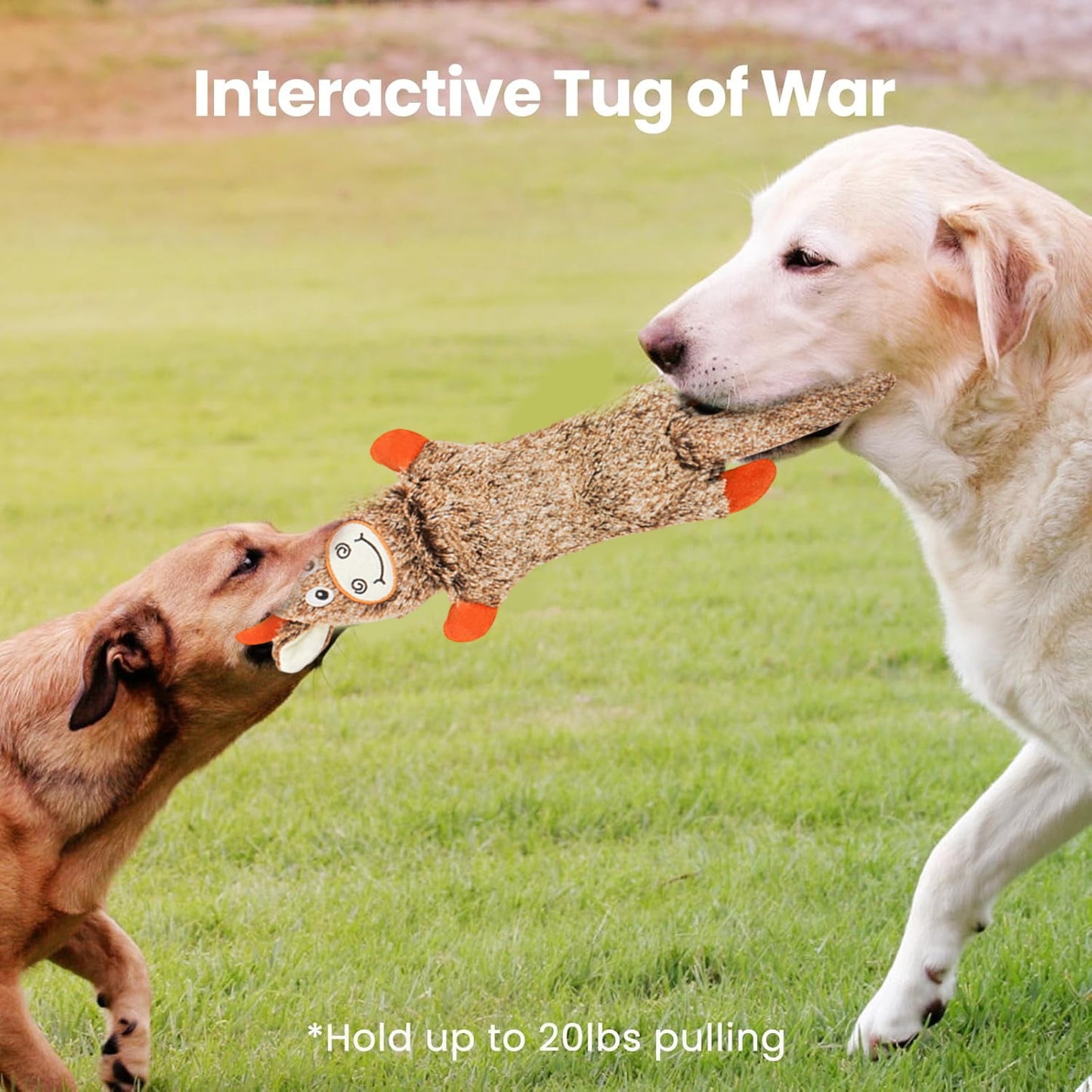 TETOU 2Pcs Squeaky Dog Toys, No Stuffing Crinkle Dog Toys, Interactive Dog Toy for Aggressive Chewers Large Medium Small Dogs (Bunny & Cow)