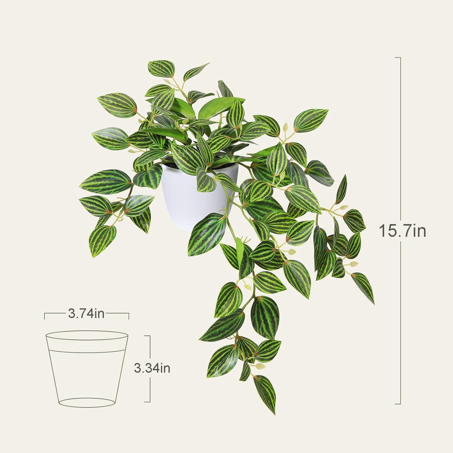TETOU 15.7" Hanging Vine Plant with Pot Artificial Watermelon Greenery Leaves Faux Plant for Home