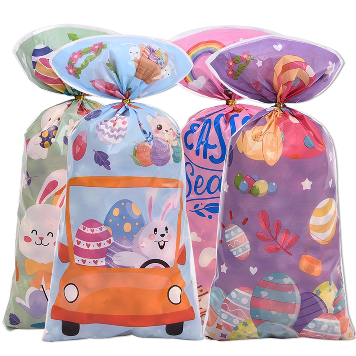 TETOU 50pcs Easter Candy Treat Bags Bunny Chick Rabbit Cellophane Cookie Gift Bags Easter Party Favor Supplies