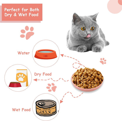 TETOU 6Pcs Whisker Friendly Fatigue Cat Bowl, 5.5" Shallow Cat Food Dish Wide Cat Wet Feeding Bowls, Wheat Straw Plate for Kittens and Short Legged Cat