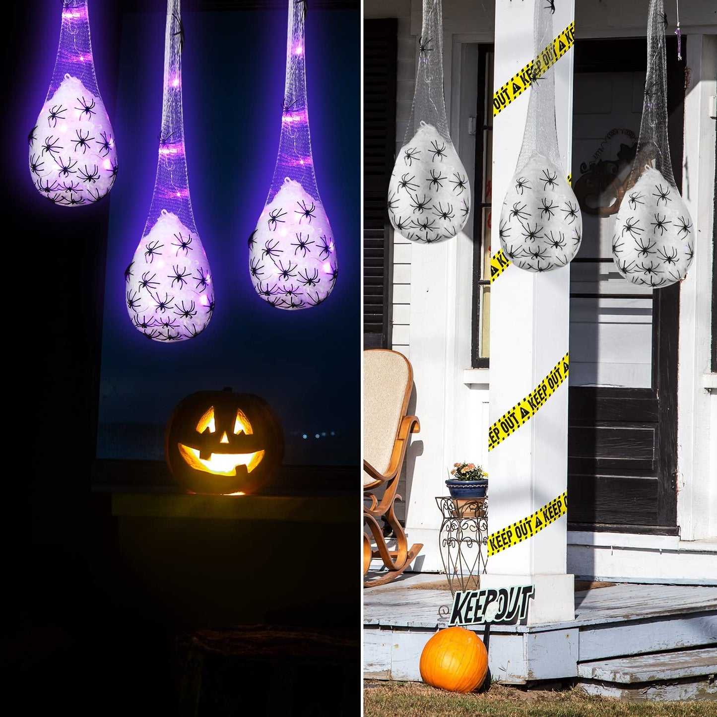 TETOU 6pcs Halloween Hanging Light up Spider Egg Sacs for Outdoor Tree Yard Door Horror Spider Egg Sacs Decoration (Purple)