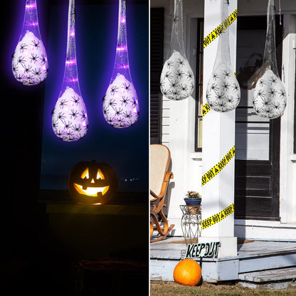 TETOU 6pcs Halloween Hanging Light up Spider Egg Sacs for Outdoor Tree Yard Door Horror Spider Egg Sacs Decoration (Purple)