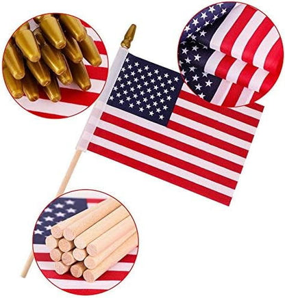 TETOU 50 Pack Small American Flags on Stick,4x6 Inch Small US Flags/Mini American Flags for Outside,American Hand Held Stick Flags for 4th of July Memorial day Patriotic Veterans Decoration