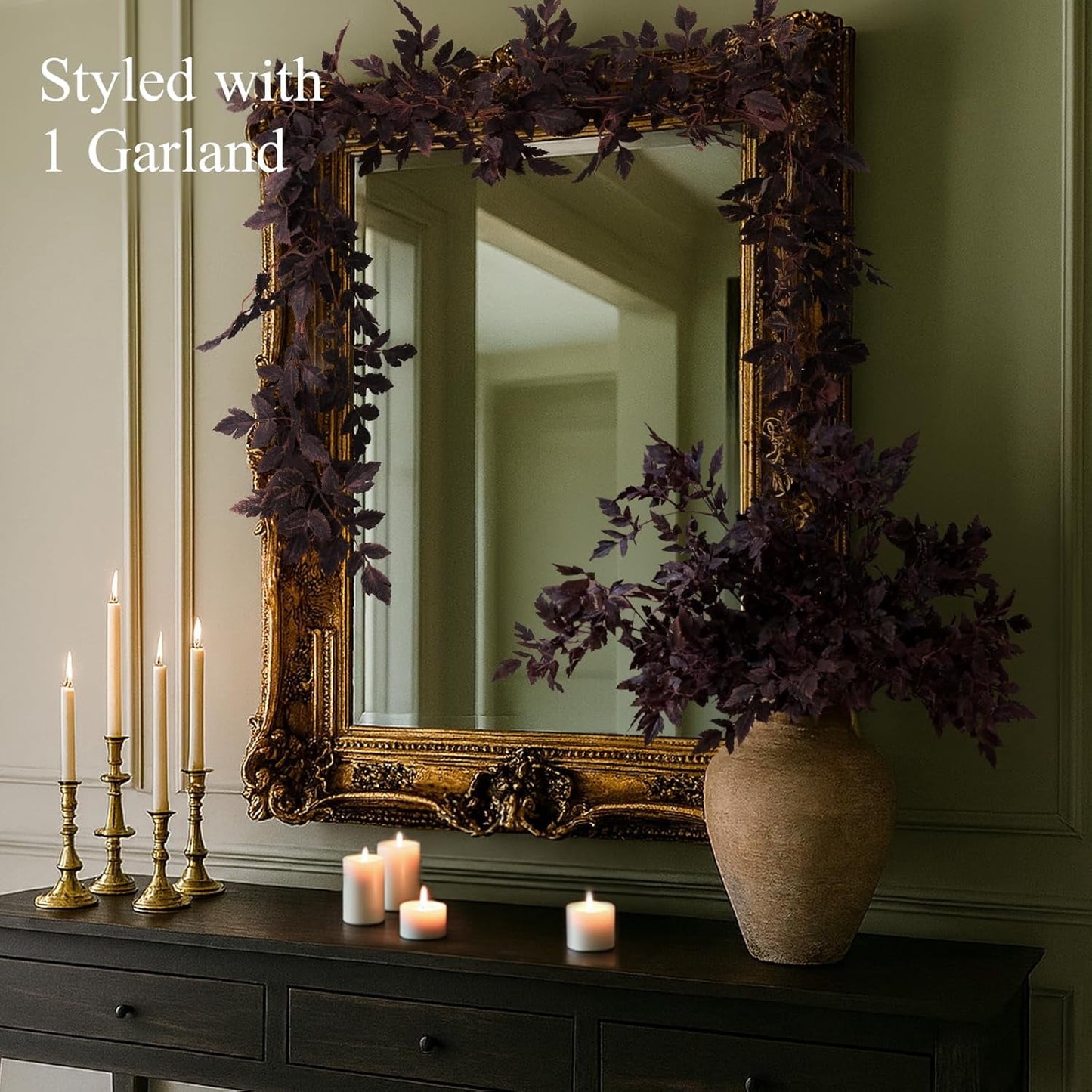 TETOU 2 Pcs Fall Garland for Mantle,6FT Plum Cimicifuga Seeded Fall Leaves Garland for Autumn Halloween Thanksgiving Harvest Home Fireplace Indoor Outdoor Decoration