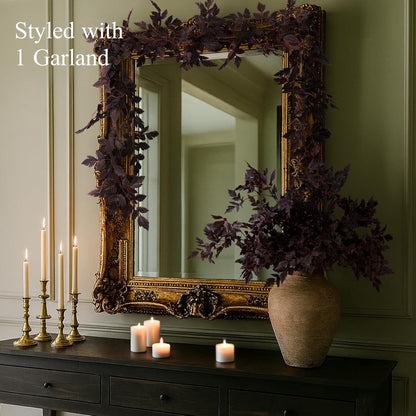 TETOU 2 Pcs Fall Garland for Mantle,6FT Plum Cimicifuga Seeded Fall Leaves Garland for Autumn Halloween Thanksgiving Harvest Home Fireplace Indoor Outdoor Decoration