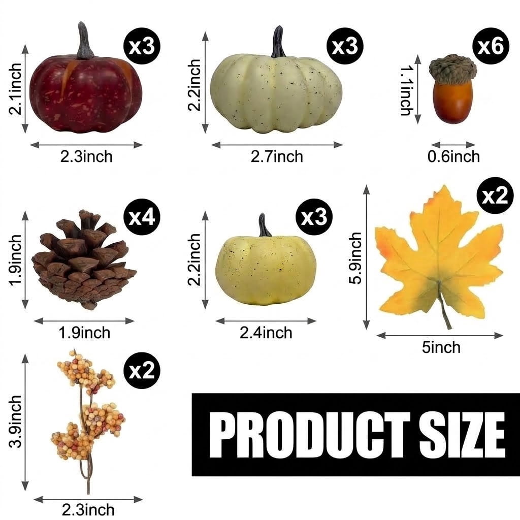 TETOU 23pcs Fall Pumpkin Decor Set, Mini Artificial Pumpkins Maple Pinecones Decor for Thanksgiving Halloween Autumn Fall Harvest Farmhouse Decorations