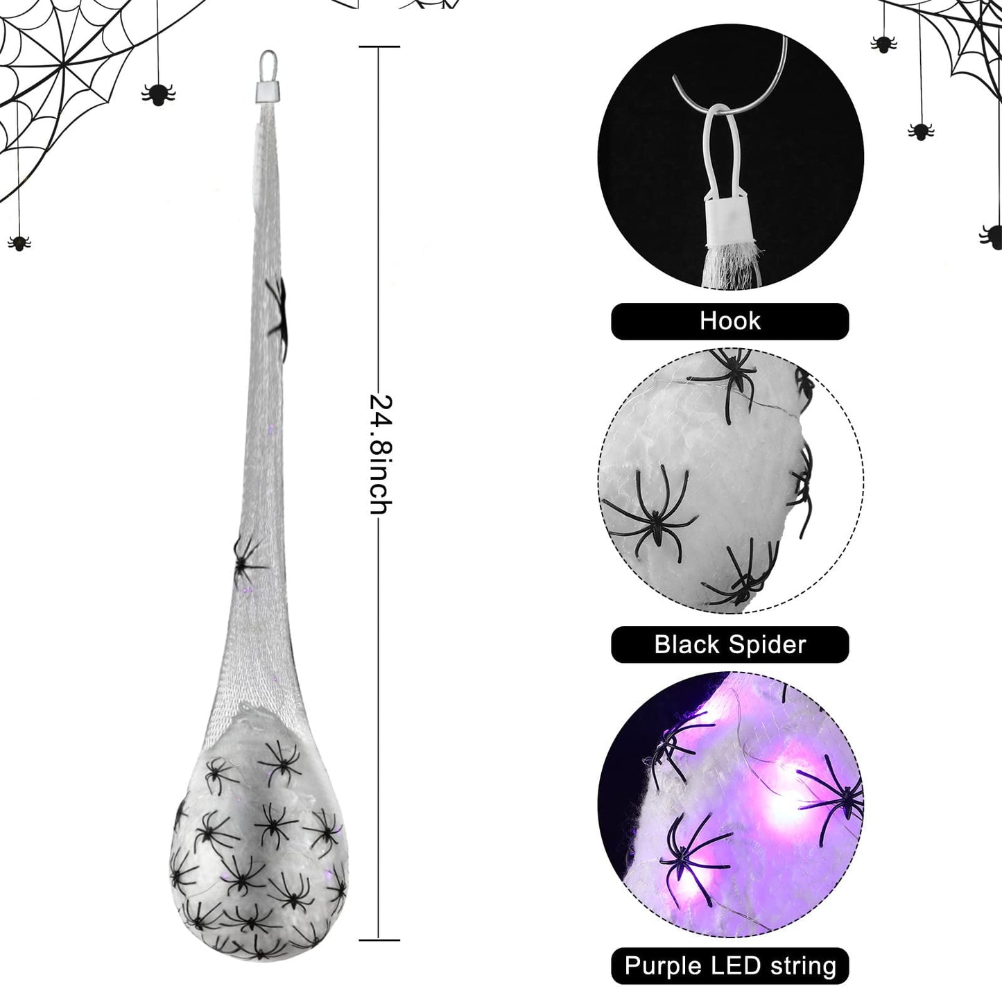 TETOU 6pcs Halloween Hanging Light up Spider Egg Sacs for Outdoor Tree Yard Door Horror Spider Egg Sacs Decoration (Purple)