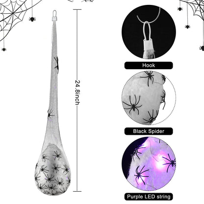 TETOU 6pcs Halloween Hanging Light up Spider Egg Sacs for Outdoor Tree Yard Door Horror Spider Egg Sacs Decoration (Purple)