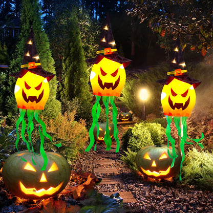 TETOU Halloween Decorations Outdoor Hanging Lights, Glowing Pumpkin Witch Hat Led Scary Light for Indoor Outside Party Tree Garden Porch Hallowe'en Decoration