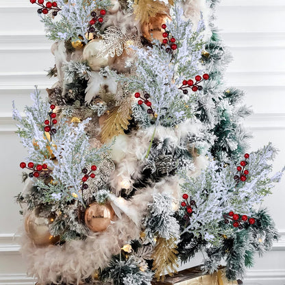 TETOU 6Pcs Christmas Cedar Picks with Red Berries, Artificial Snow Frosted Pine Branches, Christmas Greenery Stems for Christmas Tree Wreath Floral Arrangement Vase Winter Holiday Decor