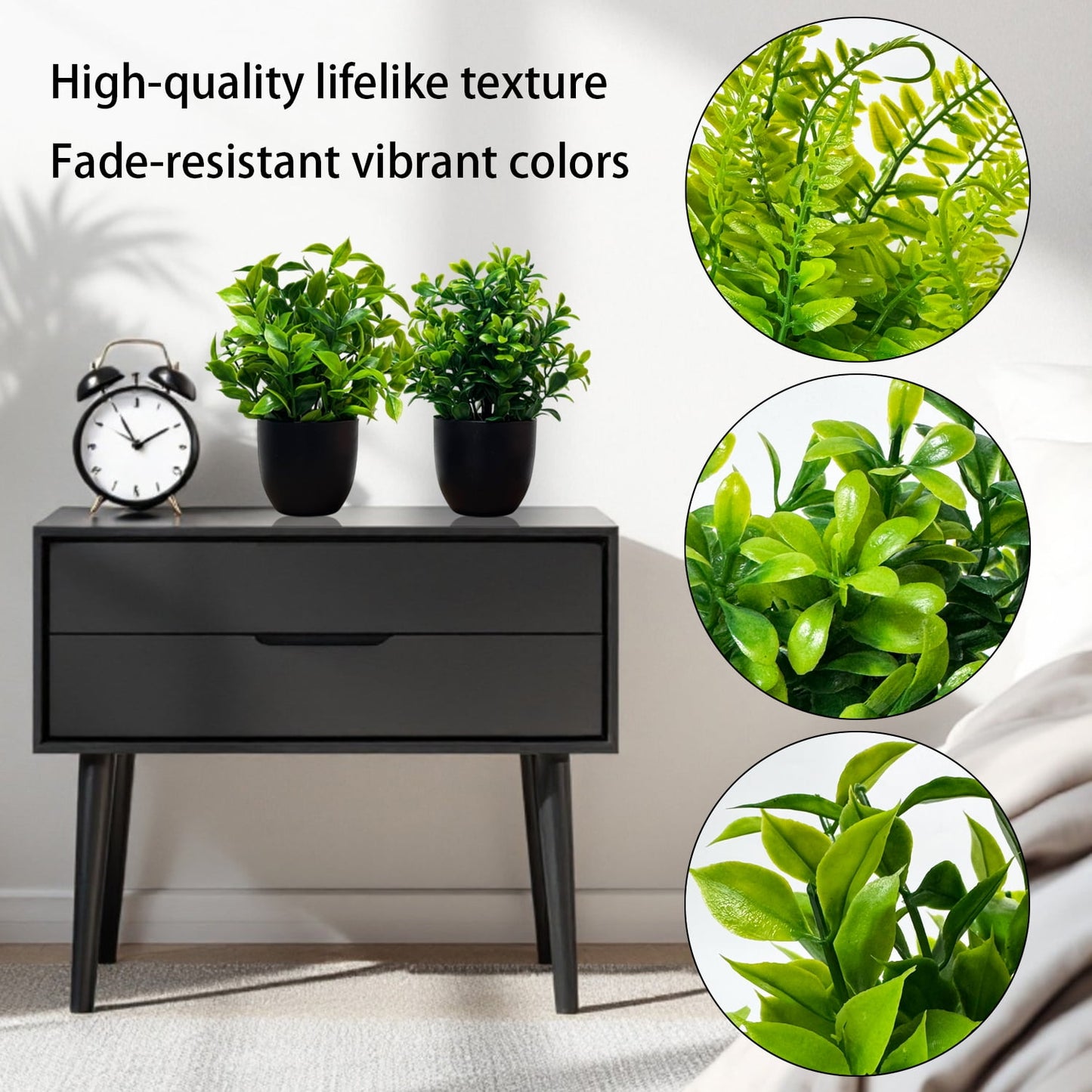 4 Packs Artificial Plants Green Fake Plants Mini Faux Plants in Black Pot for Bathroom Home Decor Indoor