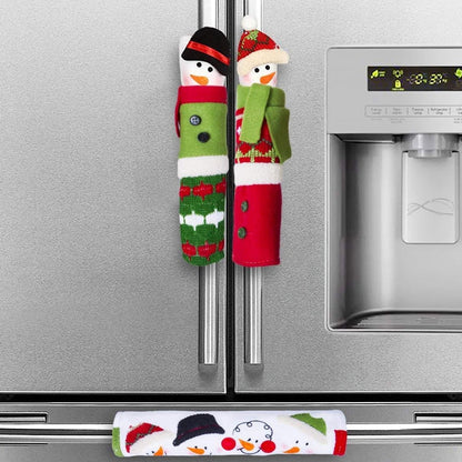 TETOU 3pcs Christmas Fridge Handle Covers Snowman Refrigerator Door Kitchen Appliance Protector Handle Cover