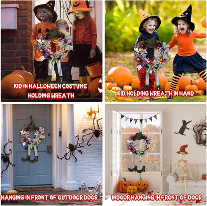 TETOU Halloween Wreaths for Front Door, 27" Witch Wreath Halloween Costumes, Autumn Door Wreath Witch's Hat and Legs Pumpkin Hallowe'en Indoor & Outdoor Wall Decor