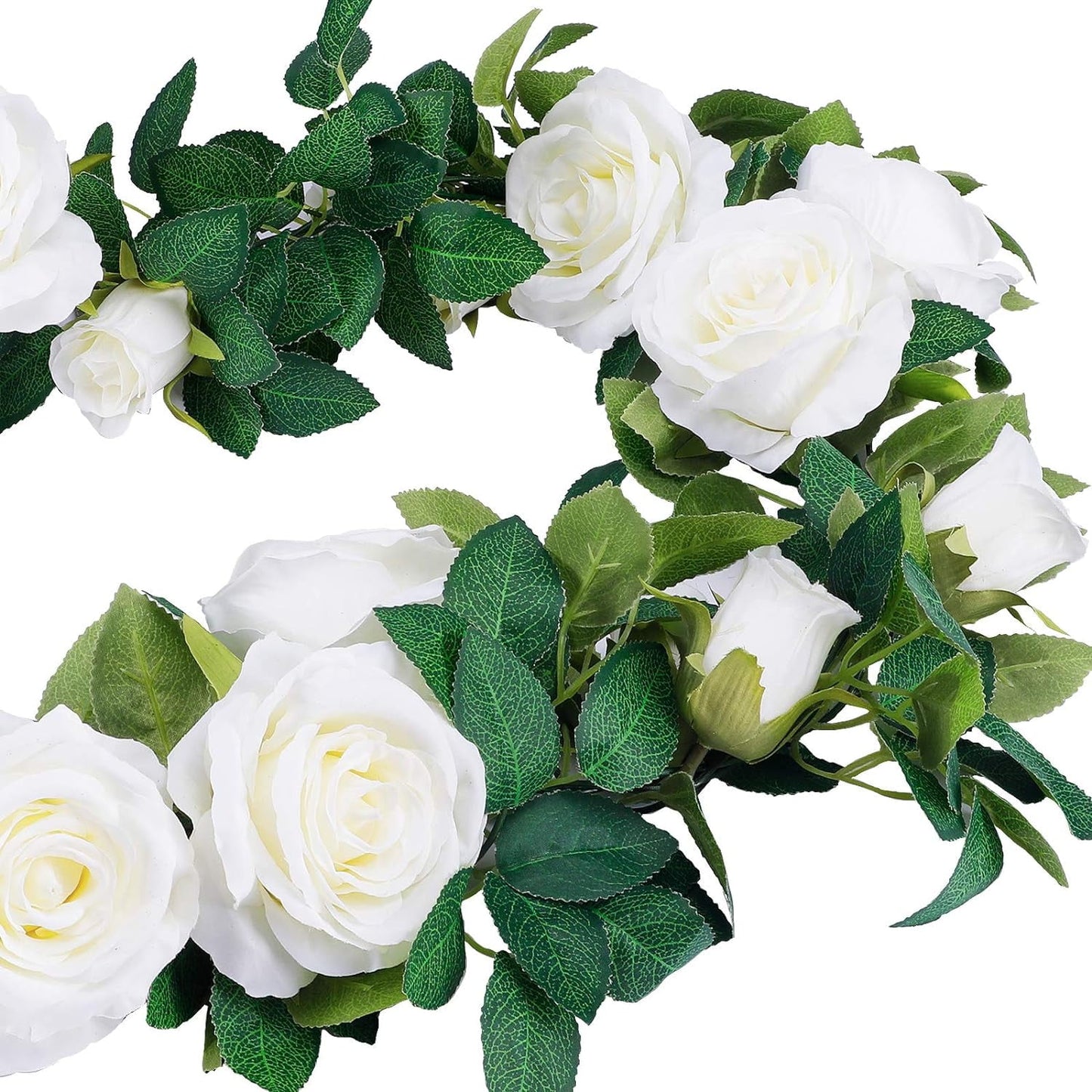 TETOU 4pcs Flower Garland, Faux Artificial Floral Garland Fake Rose Hanging Vine for Wedding Arch Garden Ceremony Background Outdoor Wall Decoration - White