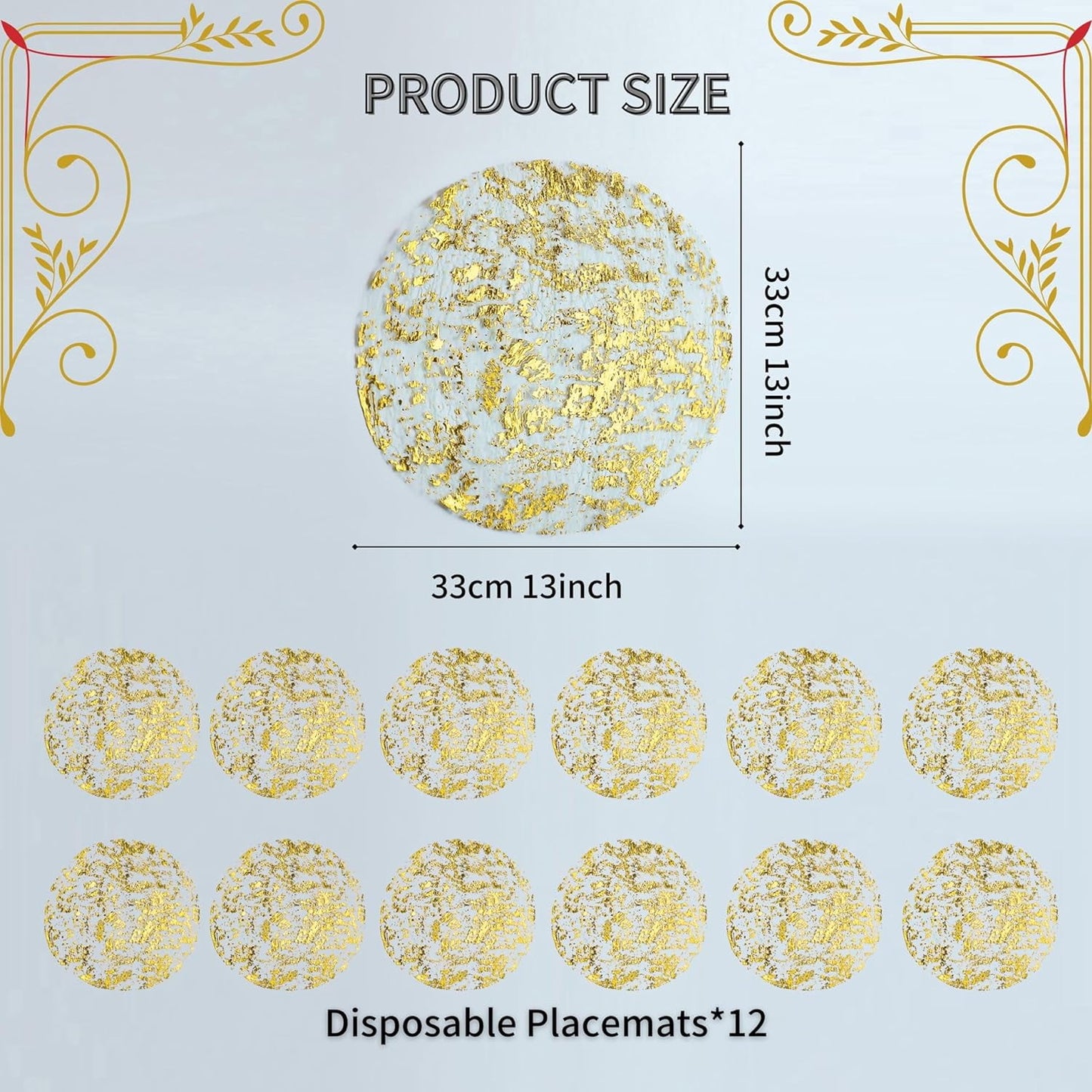 TETOU 12Pcs Disposable Gold Placemats, 13" Gold Foil Mesh Pressed Fall Table Mates Gold Doilies for Dining Table Wedding Birthday Party Holiday Home Decor