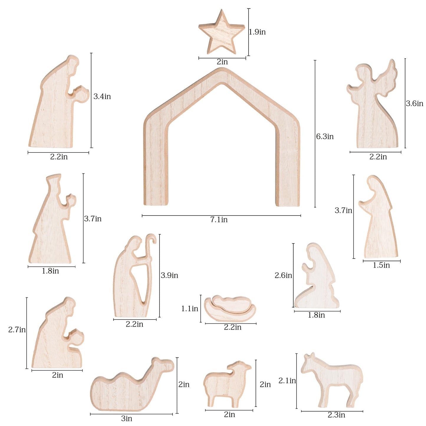 TETOU 13Pcs Christmas Nativity Scene Set Decor,  Miniature Wooden Catholic Holy Family Figurines Nativity Scene for Christian Gifts Christmas Indoor Home Office Boho Tabletop Decoration