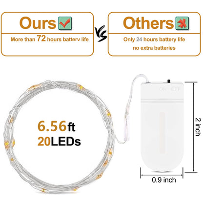 TETOU 12pcs Fairy Lights Battery Operated 7.2ft 20 LED Waterproof Mini String Light Mason Jar Wedding Home Decor