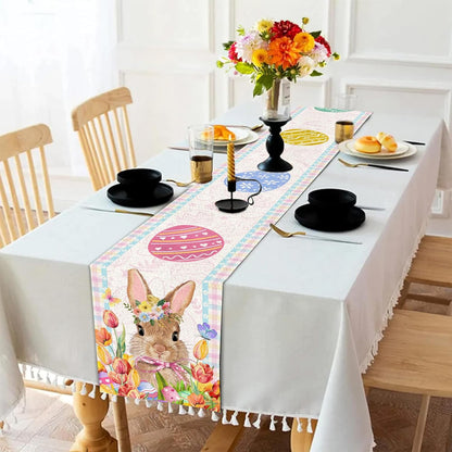 TETOU Easter Bunny Table Runner 72" Spring Rabbit Eggs Table Runner Home Dining Party Decor