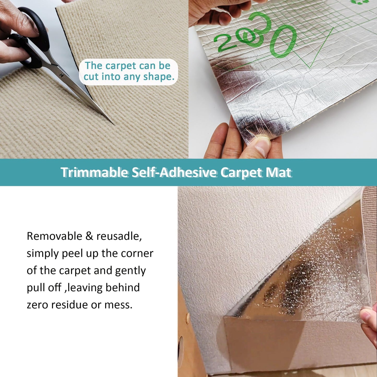 TETOU 15.8*78.7" Cat Scratching Mat with Self-Adhesive Trimmable, Replacement for Cat Tree Shelf Shelves, Cat Scratch Carpet for Indoor Cats - Beige