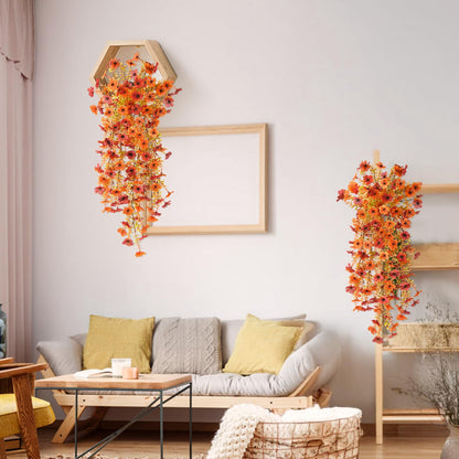 TETOU Artificial Hanging Flowers for Outdoor,2 Pcs UV Resistant No Fade Fake Silk Daisy Flower for Fall Thanksgiving Outside Planter Front Door Garden Farmhouse Decoration(Orange Autumn Red)