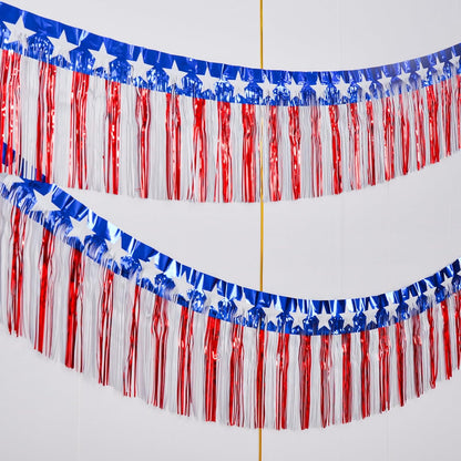 TETOU 2Packs 39 Feet Foil Fringe Garland Tinsel Streamers 4th of July Decorations,Red White and Blue Star Hanging Backdrop Banner Table Skirts for Parade Floats Memorial Day Patriotic Party Decor