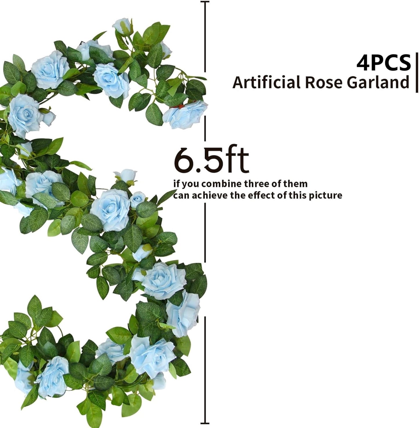 TETOU 4pcs Flower Garland, Faux Artificial Floral Garland Fake Rose Hanging Vine for Wedding Arch Garden Ceremony Background Outdoor Wall Decoration - Blue