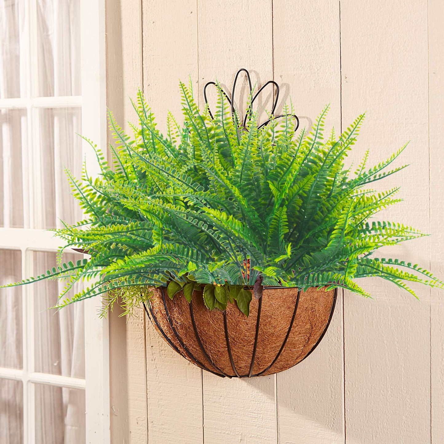 TETOU 4/8pcs Artificial Plants Fake Boston Fern Outdoor Greenery Hanging Ferns Wedding Garden Decor