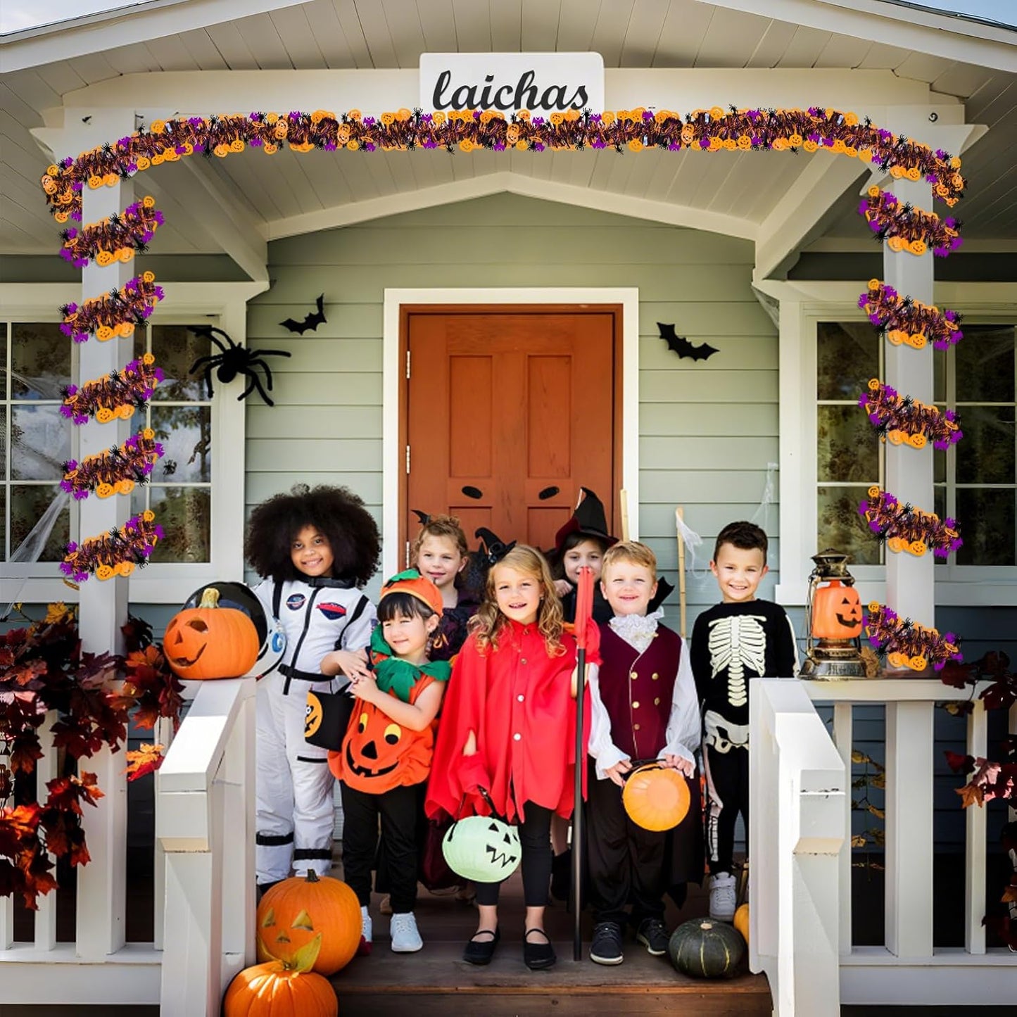 TETOU Halloween Garland Decor,50Ft Orange Black Purple Glitter Tinsel Fall Garland for Tree Home Fireplace Halloween Party Indoor Outdoor Decoration