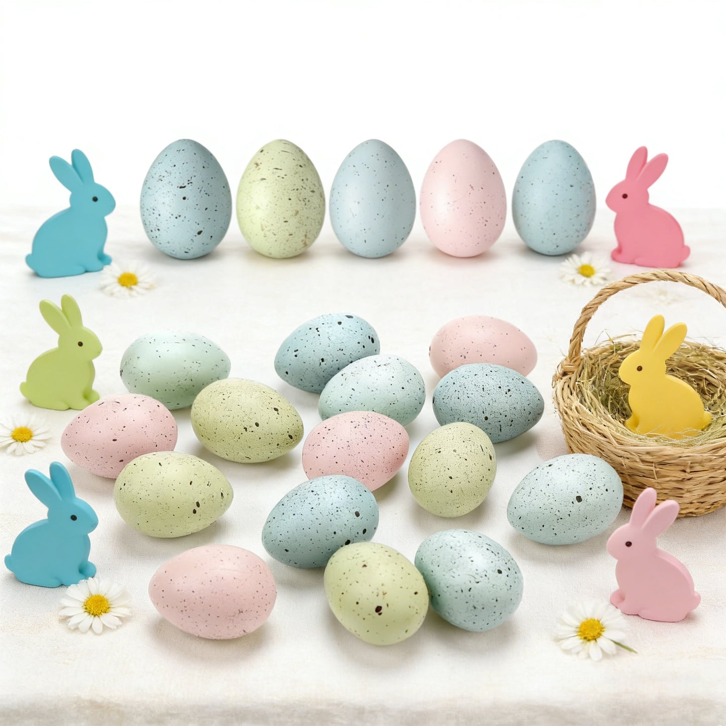 TETOU 16 Pcs Easter Egg Basket Stuffers,2.4in Decorative Easter Speckled  Eggs Plastic Bowl and Vase Filler for DIY Crafts Spring Displays Easter Party Decorations