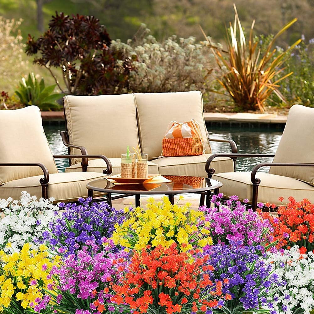 TETOU 10pcs Artificial Camellia Flowers for Outside UV Resistant Faux Flowers for Graveside Garden Home Wedding - Multicolor