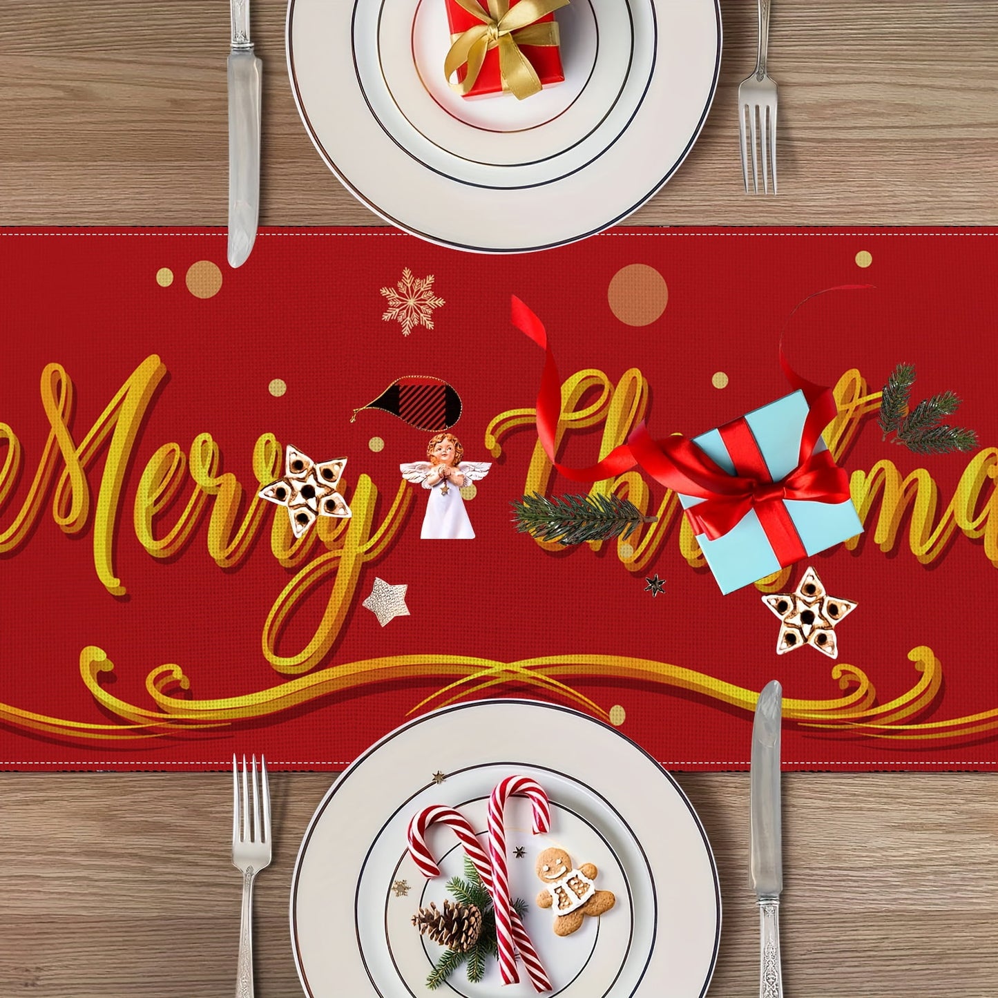 TETOU Christmas Table Runners, 70.8*13 inches Merry Christmas Runner for Table, Winter Holiday Kitchen Dining Table Runner for Indoor Outdoor Home Party Decor