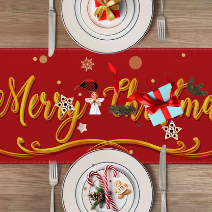TETOU Christmas Table Runners, 70.8*13 inches Merry Christmas Runner for Table, Winter Holiday Kitchen Dining Table Runner for Indoor Outdoor Home Party Decor
