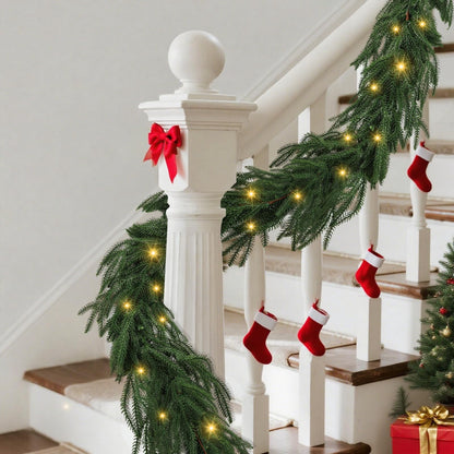TETOU 6ft Norfolk Pine Garland Christmas Garlands with Warm White LED Lights Faux Greenery Pine Garland for Holiday Decor