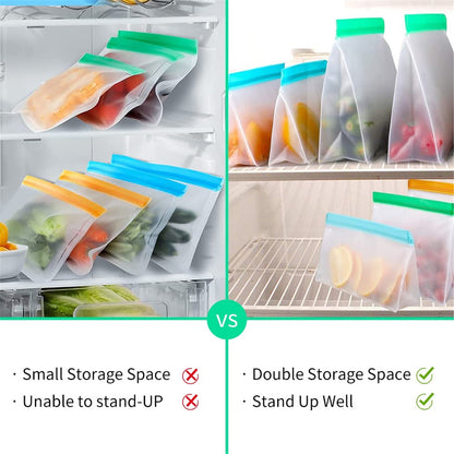TETOU Stand Up Reusable Silicone Bag, Leakproof Ziplock Food Storage Bags PEVA Freezer Bags for Sandwich Snack Vegetable Meat Cheese Lunch Marinate Food Travel
