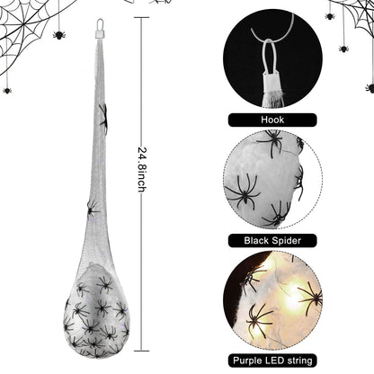 TETOU 6pcs Halloween Hanging Light up Spider Egg Sacs for Outdoor Tree Yard Hanging Spider Decoration (Warm White)