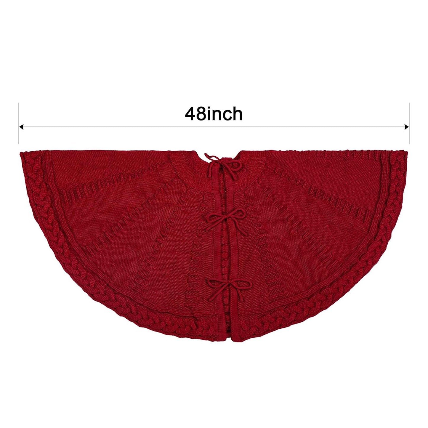 TETOU 48In Knitted Christmas Tree Skirt, Wine Red Tree Skirt, Braided Cable Knit Thick Rustic Christmas Tree Decorations, Farmhouse Christmas Decor Xmas Holiday Home Party Decorations