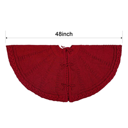 TETOU 48In Knitted Christmas Tree Skirt, Wine Red Tree Skirt, Braided Cable Knit Thick Rustic Christmas Tree Decorations, Farmhouse Christmas Decor Xmas Holiday Home Party Decorations