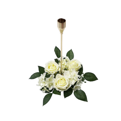 3 Pack Artificial Rose Candle Ring Flower Wreaths for Candlestick Wedding Table Decoration