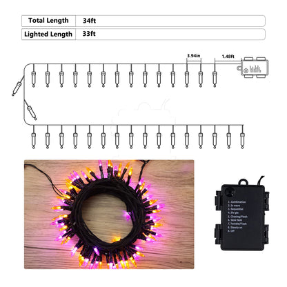 TETOU Halloween Lights, 33ft 100 LED Battery Hallowe'en Lights, 8 Modes String Lights with Timer, Indoor Outdoor Waterproof mini Lights String for Hallowe'en Bedroom Patio Decor
