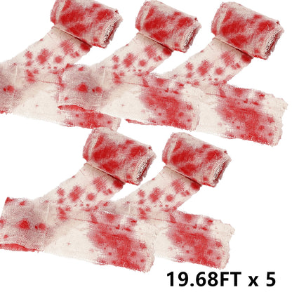 TETOU 5Pcs Hallowe'en Gauze Creepy Cloth, High Quality Yarn Gauze, 98.5 Ft Hallowe'en Strip Decoration Cloth for Halloween DIY Costume Haunted House Decor