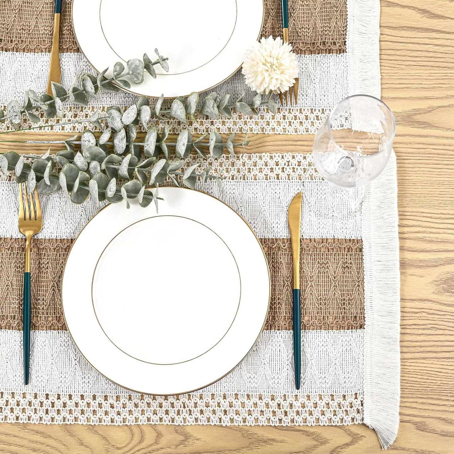 TETOU Boho Placemats Set of 4, 20*12 inch Natural Cotton burlap placemats, Macrame Woven Farmhouse Place Mats for Kitchen Dining Table Decor