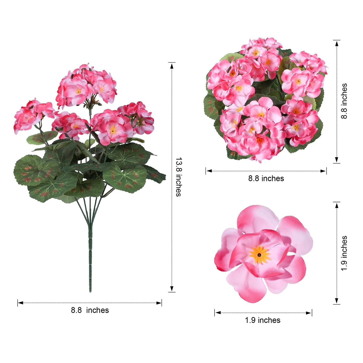 TETOU 6pcs Outdoors Artificial Fake Geranium Flowers, UV Resistant Faux Silk Geranium Flowers for Spring Summer Outside Planter Garden Home Yard Kitchen Table Centerpieces Decoration(Pink)